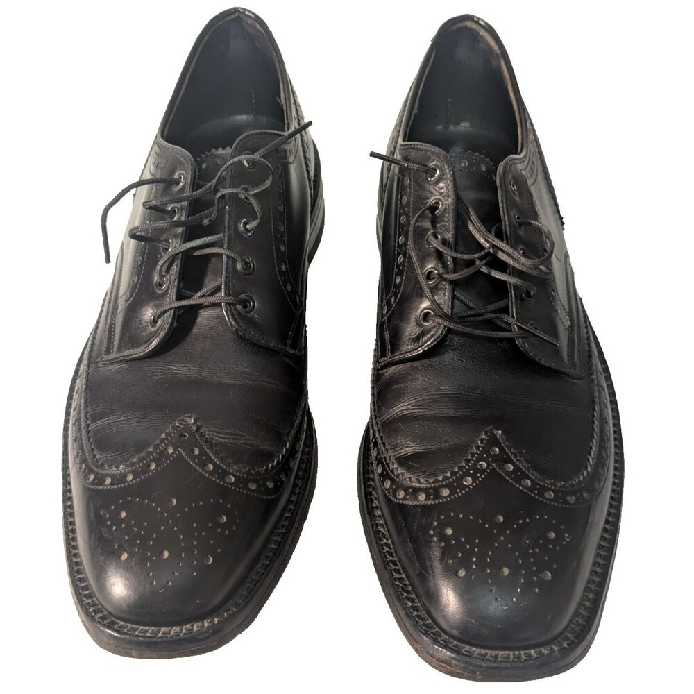 VTG Johnston & Murphy Crown Aristocraft Men's Wing Tip Dress Shoes 11.5B Black
